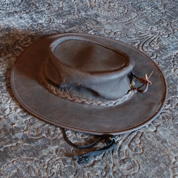 Vintage Mens MINNETONKA Brown Leather Cowboy Hat, The Fold Up Hat - Picture 1 of 6